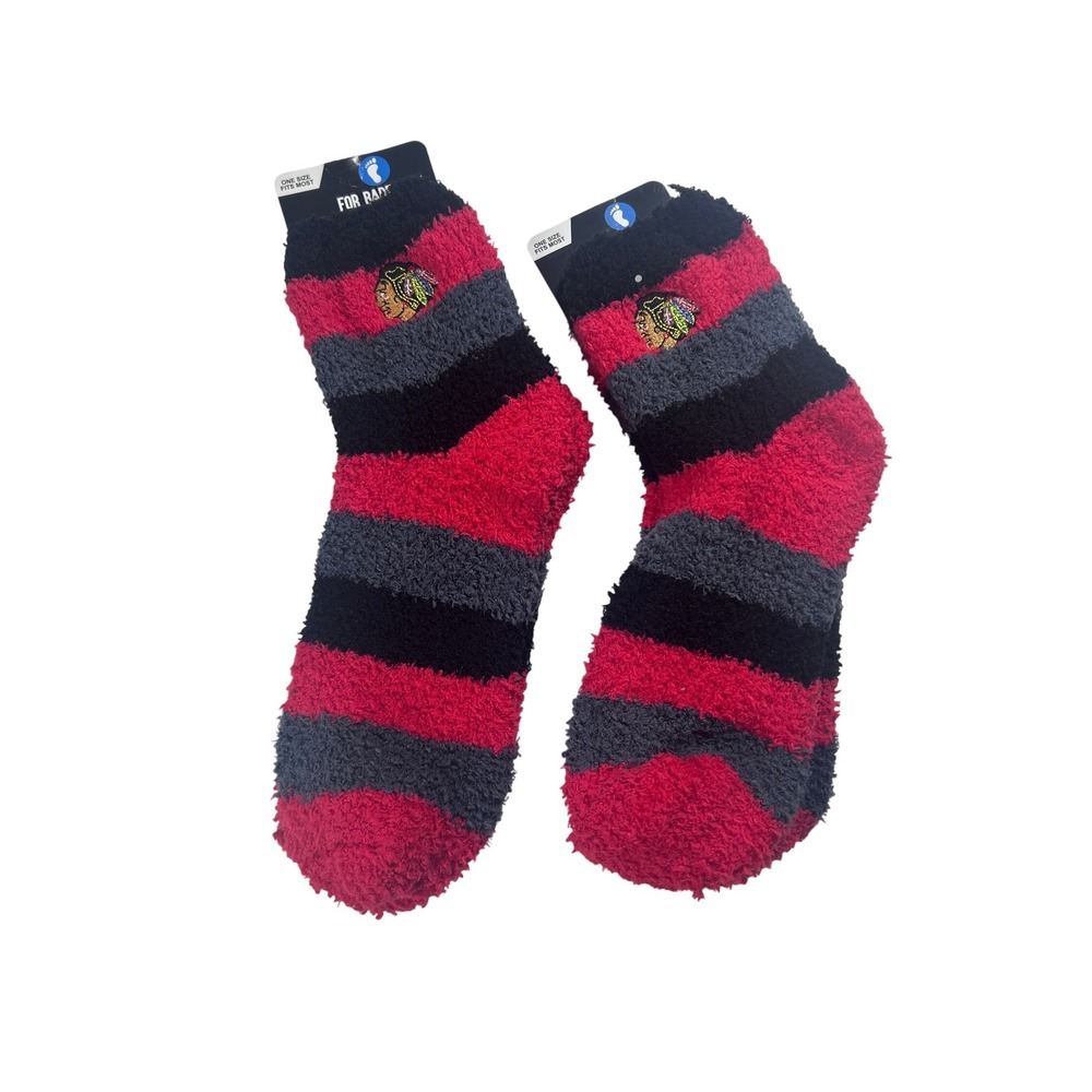 2 Pairs For Bare Feet Chicago Blackhawks Rainbow Stripe Cozy Fuzzy Socks NHL NEW
